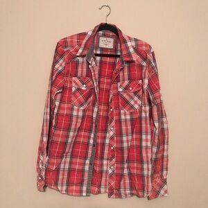 BKE Buckle Plaid Western Style Snap Front Shirt